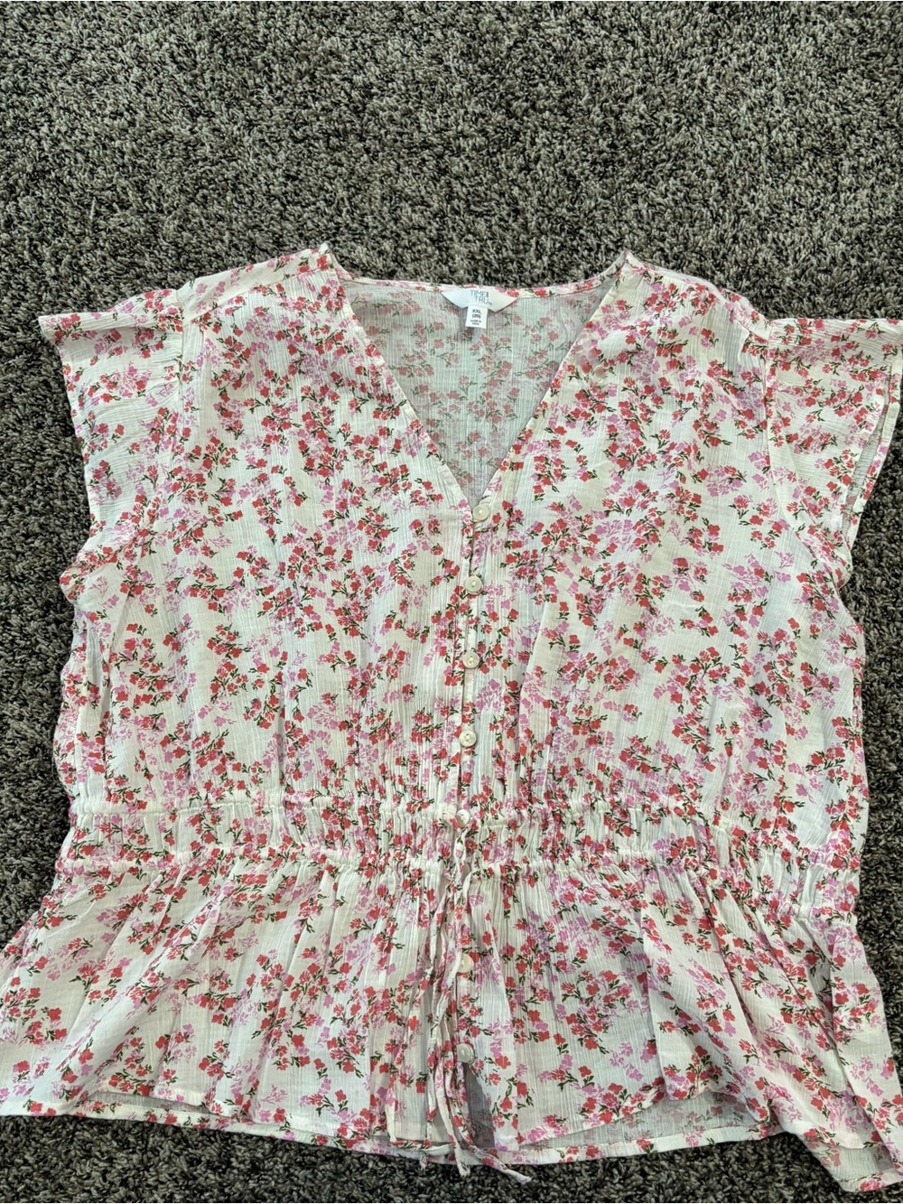 Time and Tru Cream Blush Floral V-Neck Peplum Blouse